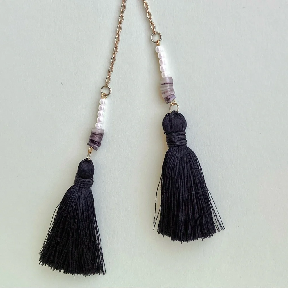 Black Tassel Necklace with Beads